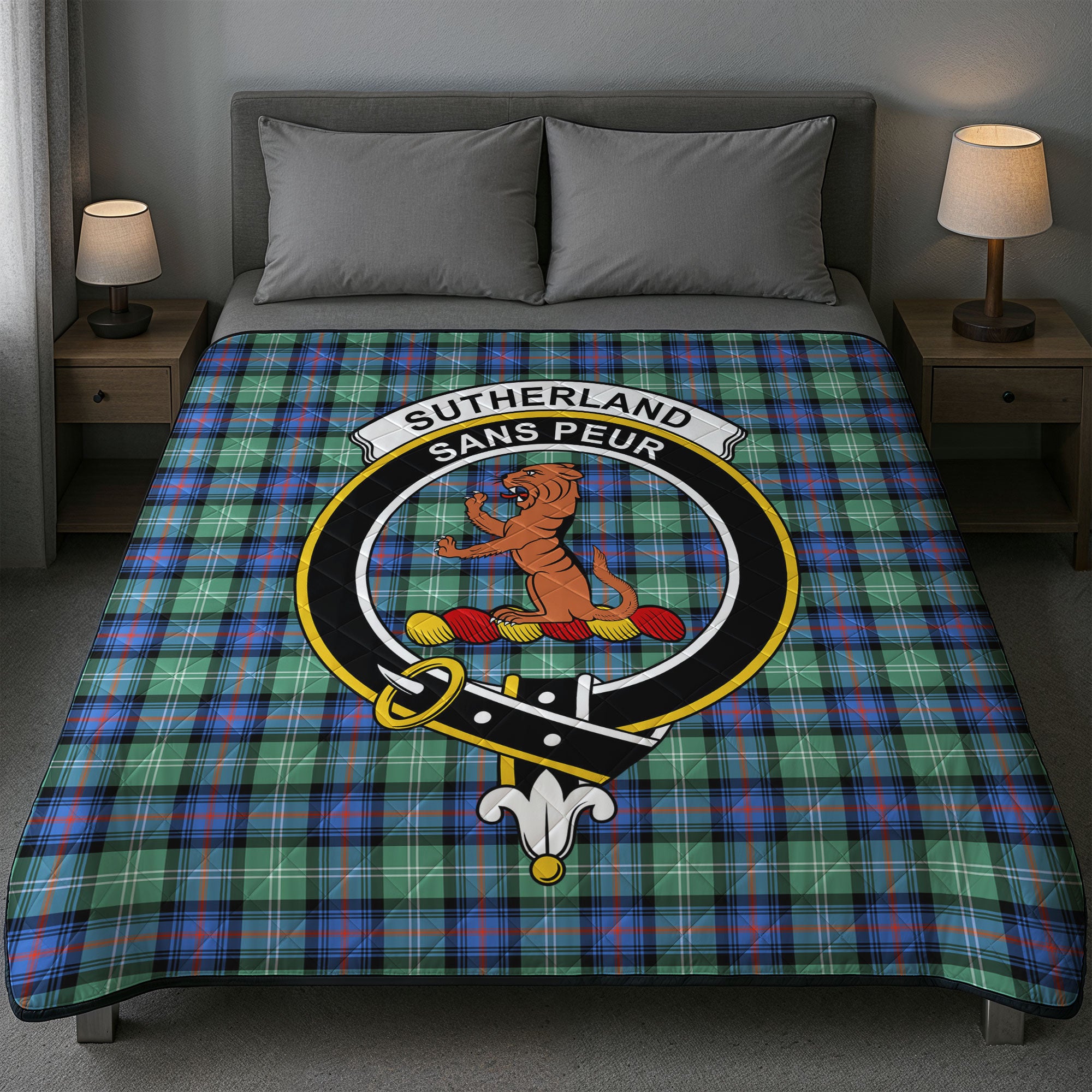 Sutherland Old Ancient Tartan Crest Quilt