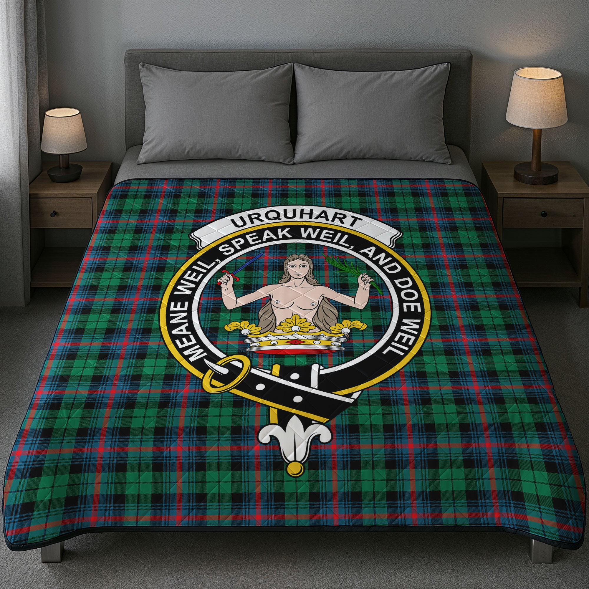 Urquhart Broad Red Ancient Tartan Crest Quilt