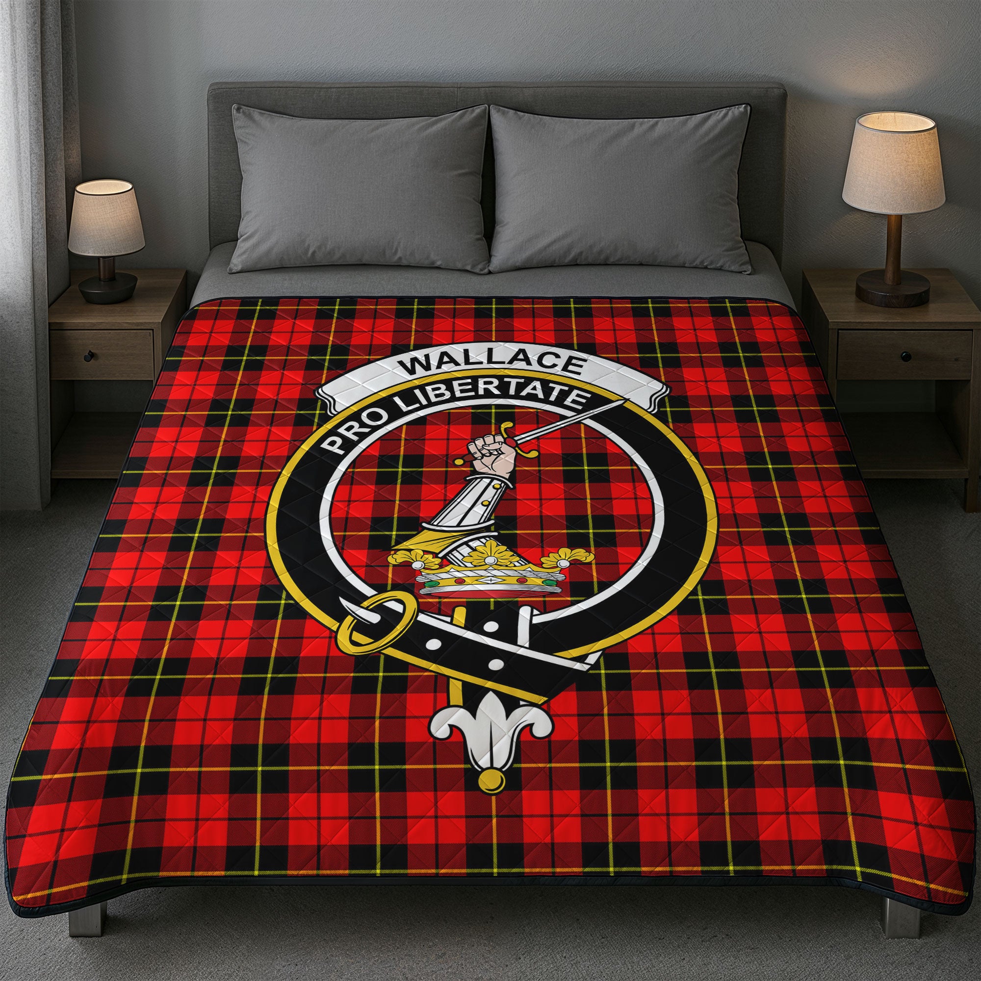 Wallace Hunting Red Tartan Crest Quilt