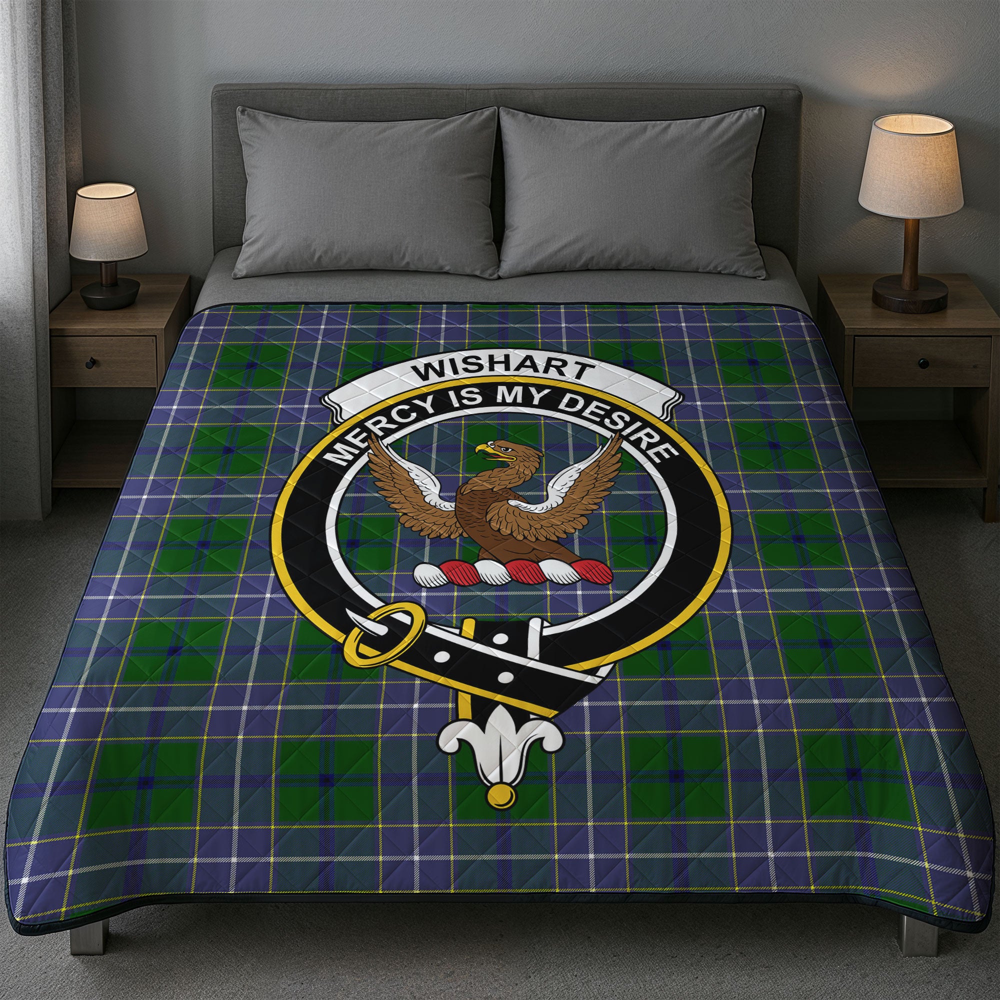 Wishart Hunting Tartan Crest Quilt