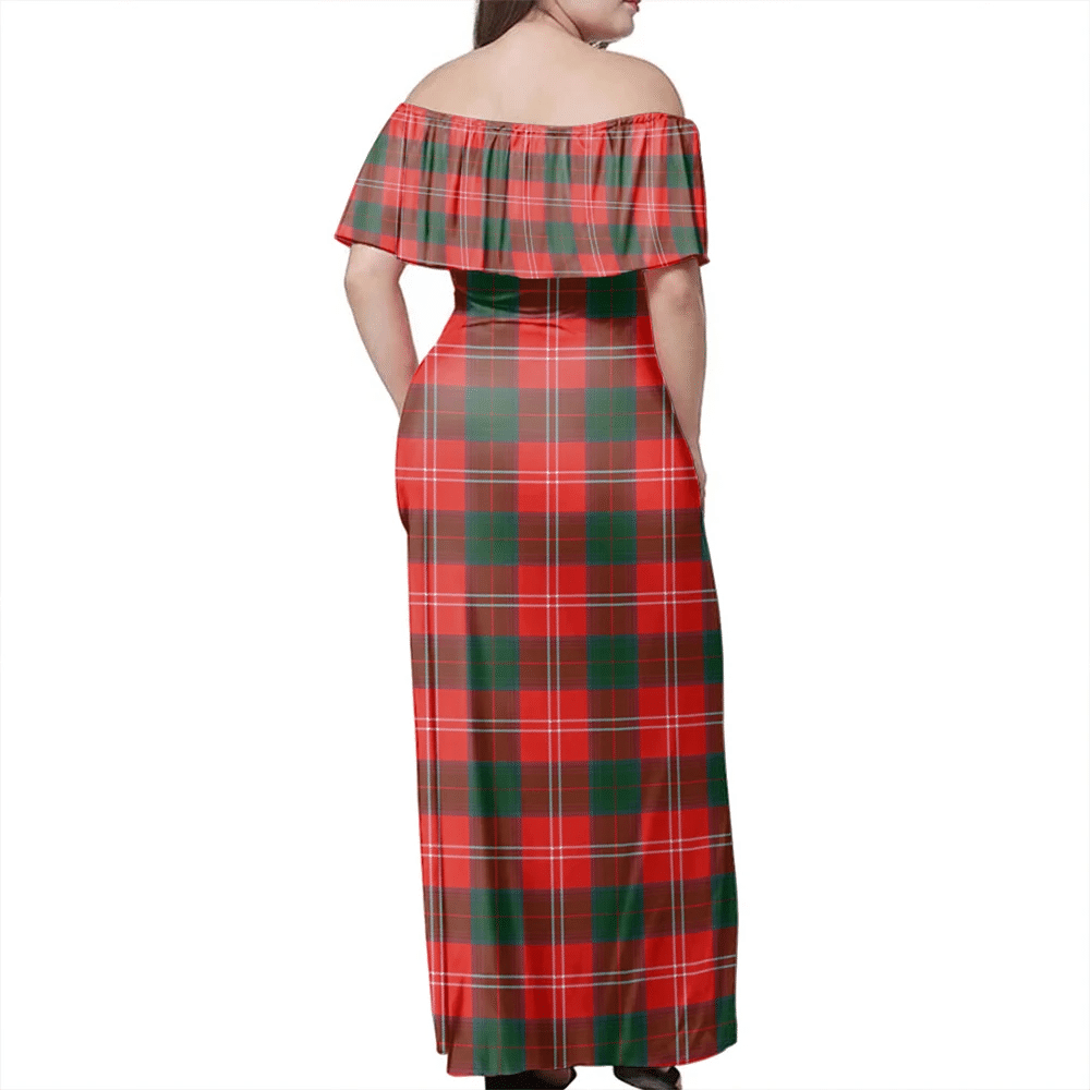 Chisholm Modern Tartan Off Shoulder Long Dress