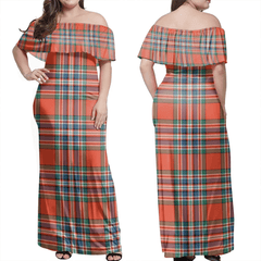 MacFarlane Ancient Tartan Off Shoulder Long Dress