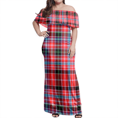 Aberdeen District Tartan Off Shoulder Long Dress