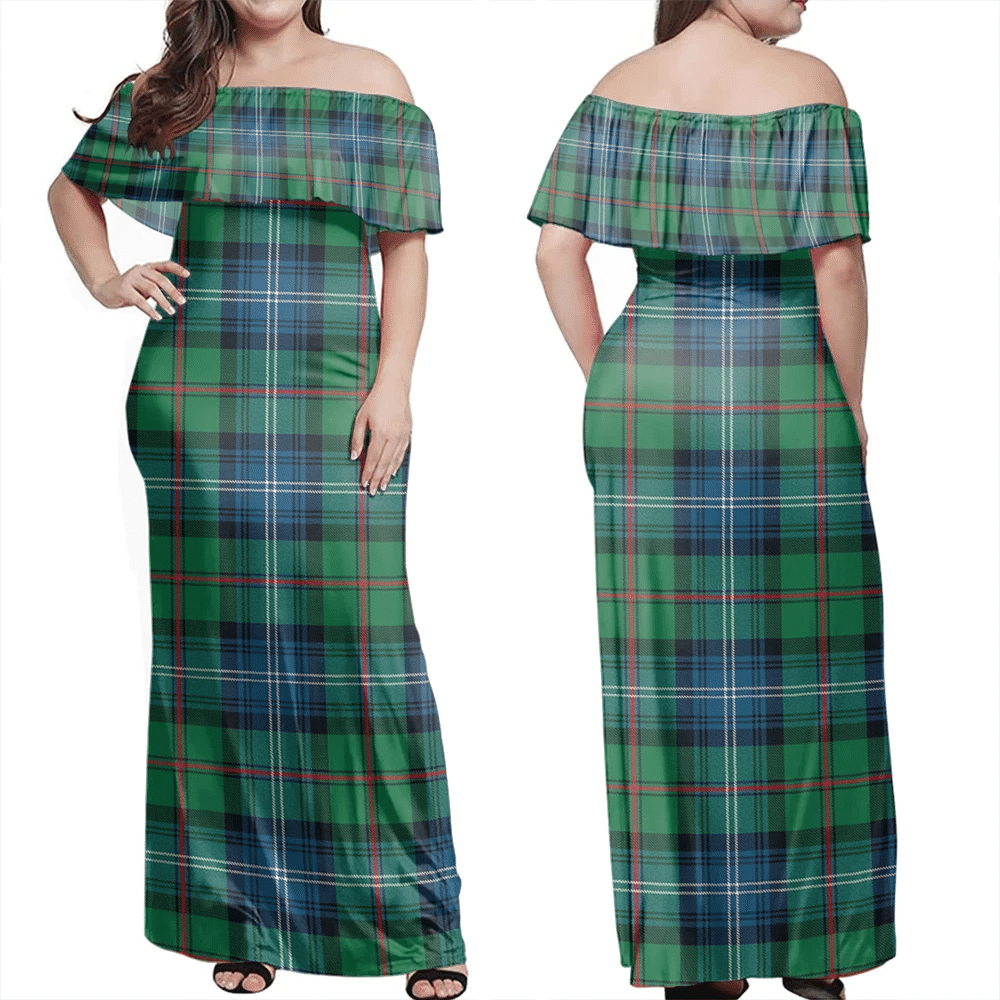 Urquhart Ancient Tartan Off Shoulder Long Dress