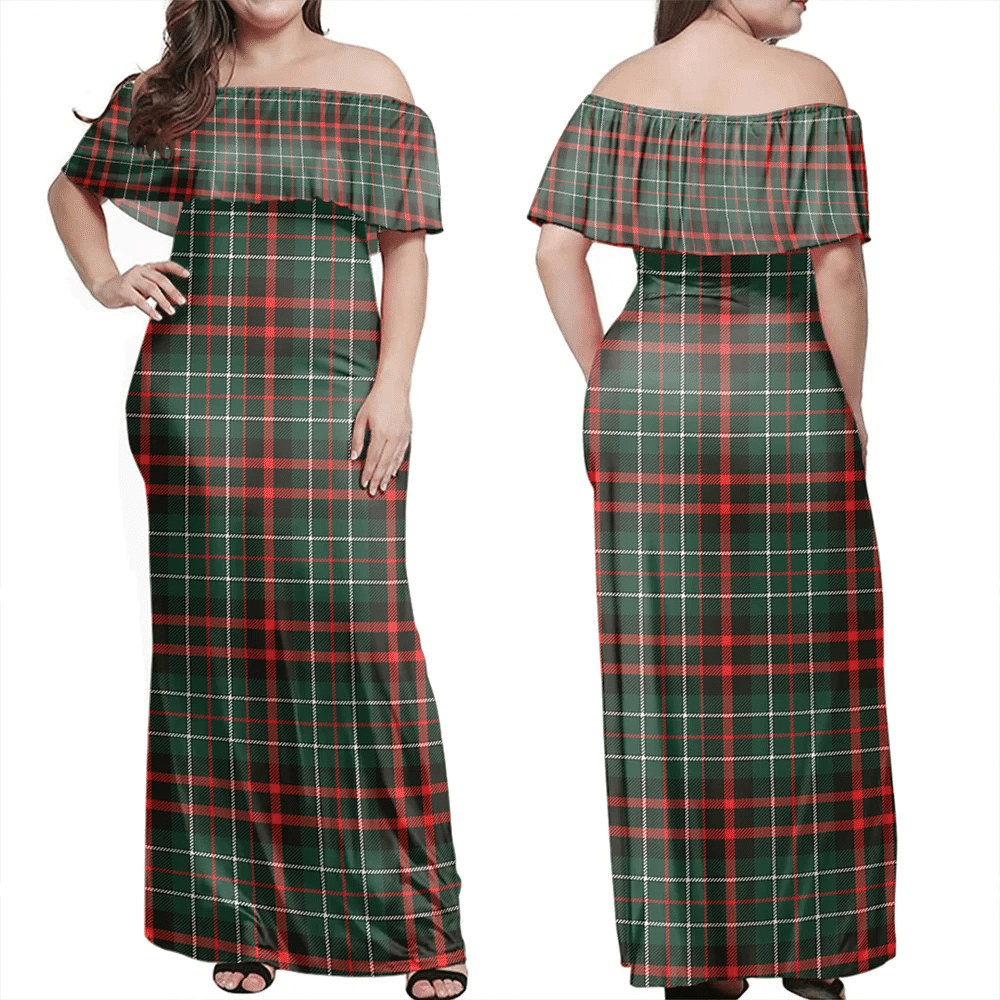MacDiarmid Modern Tartan Off Shoulder Long Dress