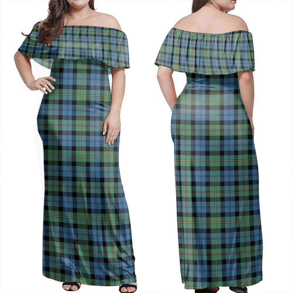 MacEwen Ancient Tartan Off Shoulder Long Dress