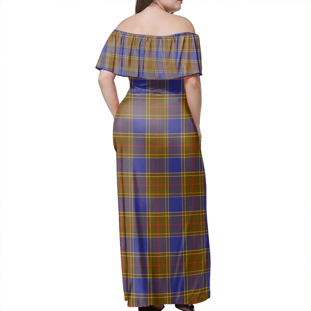 Balfour Modern Tartan Off Shoulder Long Dress