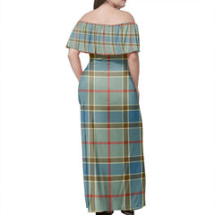 Balfour Blue Tartan Off Shoulder Long Dress