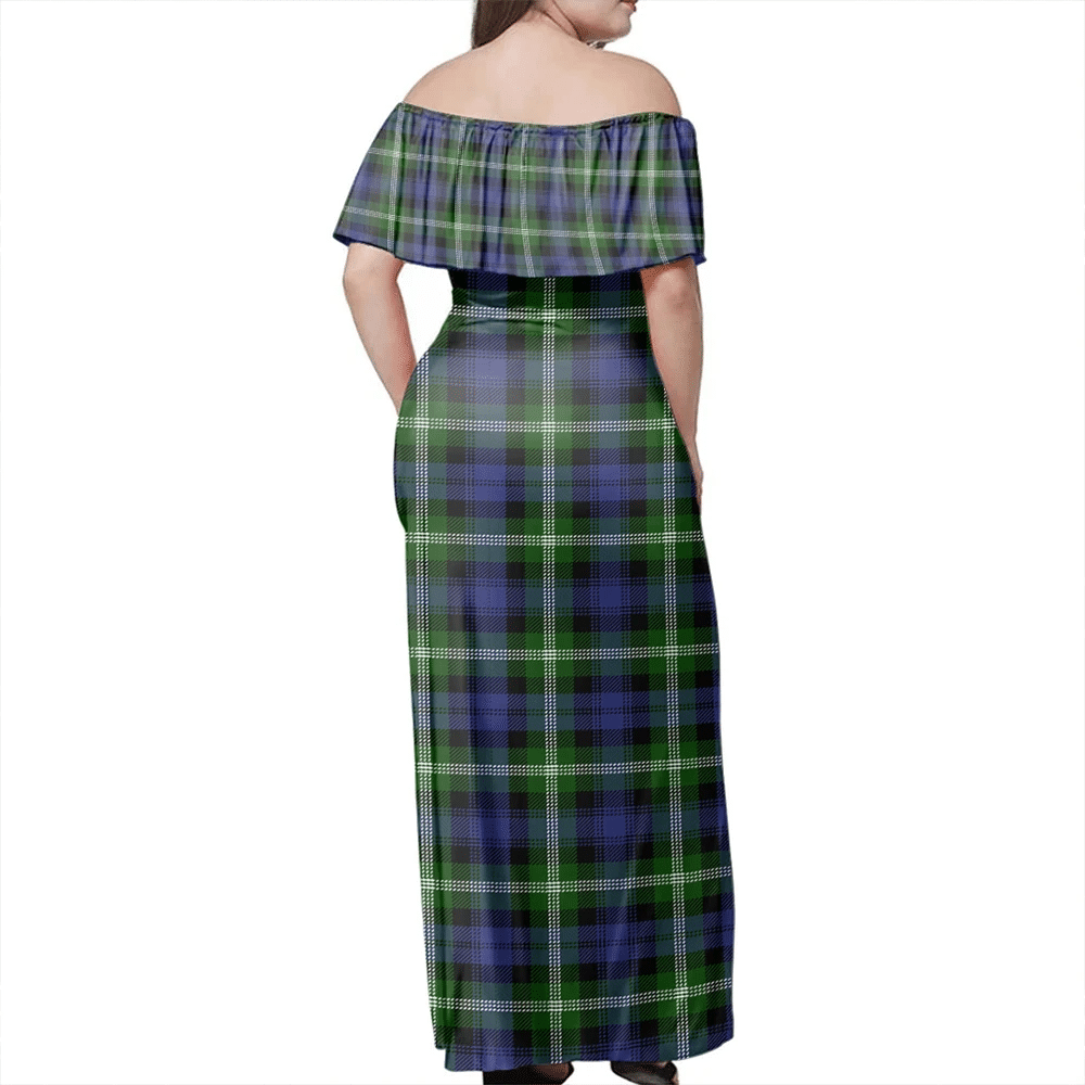 Baillie Modern Tartan Off Shoulder Long Dress
