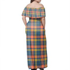 Buchanan Ancient Tartan Off Shoulder Long Dress