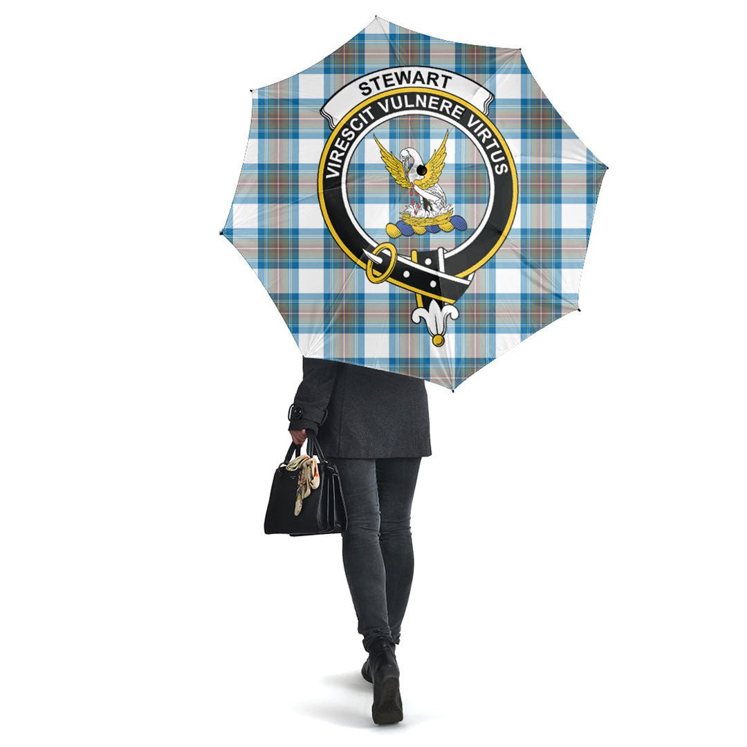 Stewart Muted Blue Tartan Crest Umbrella