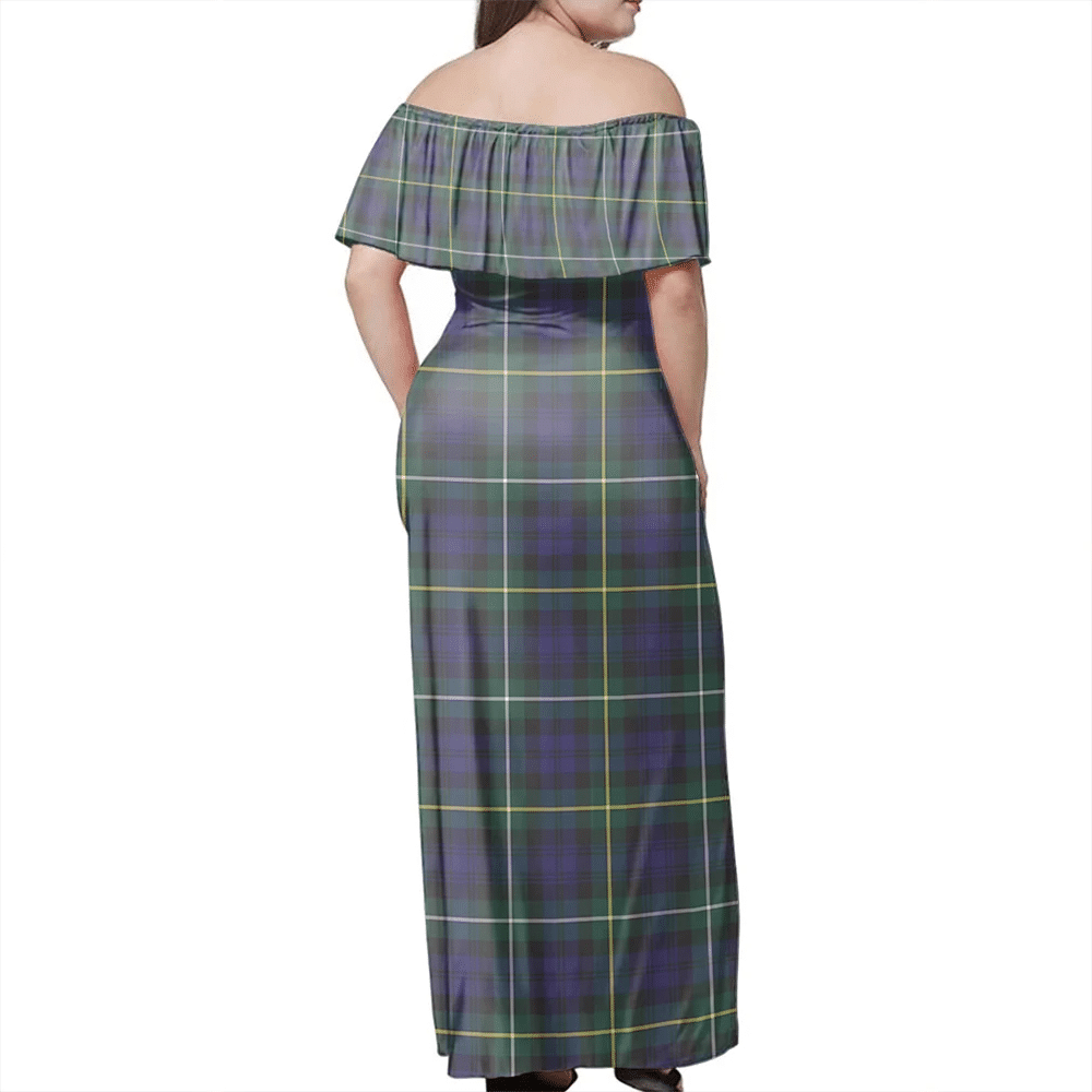 Campbell Argyll Modern Tartan Off Shoulder Long Dress