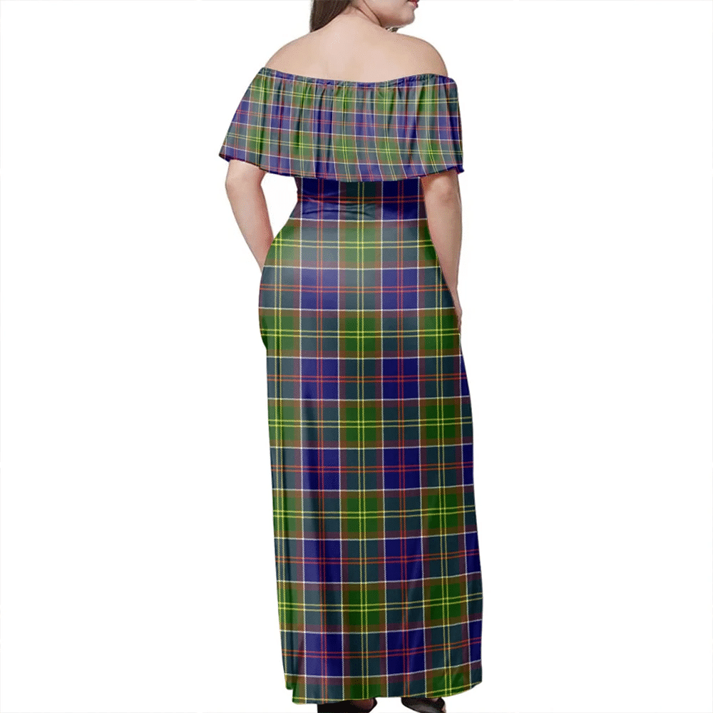 Ayrshire District Tartan Off Shoulder Long Dress