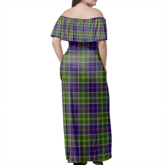 Ayrshire District Tartan Off Shoulder Long Dress