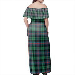 Urquhart Broad Red Ancient Tartan Off Shoulder Long Dress