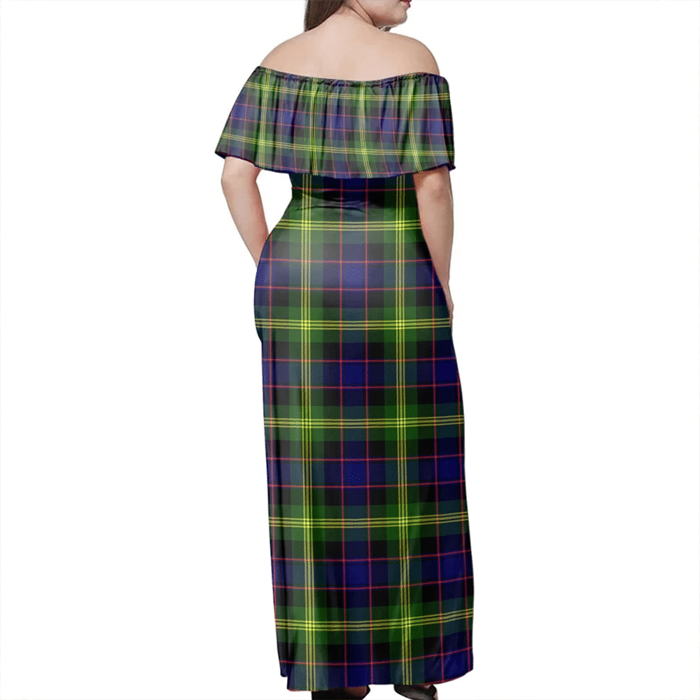 Watson Modern Tartan Off Shoulder Long Dress