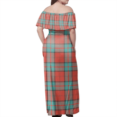 Dunbar Ancient Tartan Off Shoulder Long Dress