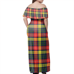 Buchanan Modern Tartan Off Shoulder Long Dress