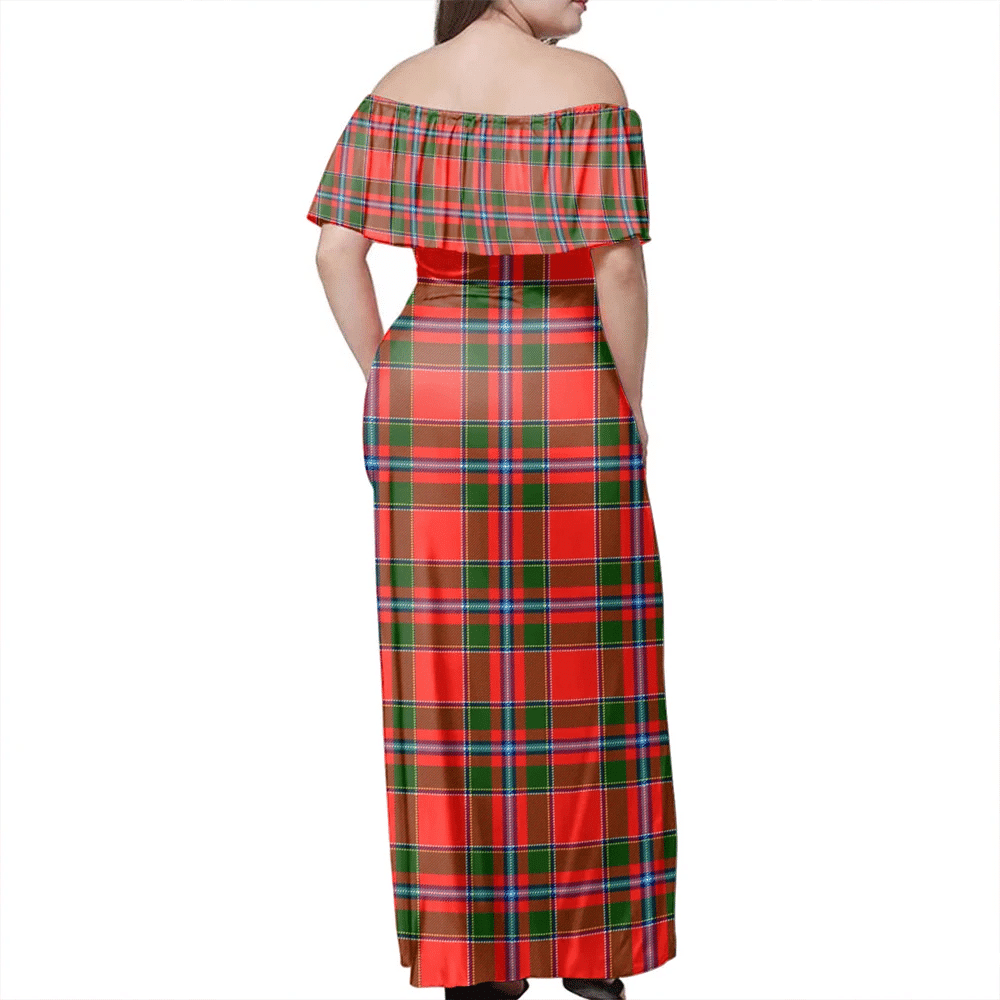 Perthshire District Tartan Off Shoulder Long Dress
