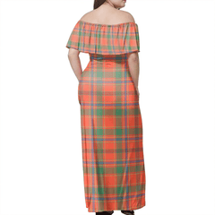 Munro Ancient Tartan Off Shoulder Long Dress
