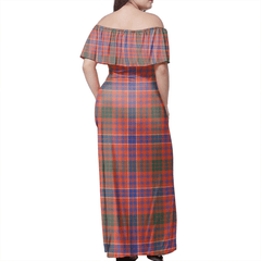 MacRae Ancient Tartan Off Shoulder Long Dress