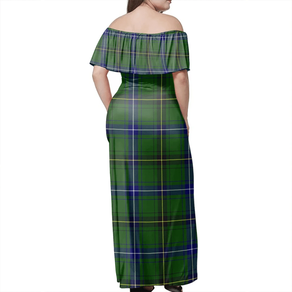 Henderson Modern Tartan Off Shoulder Long Dress
