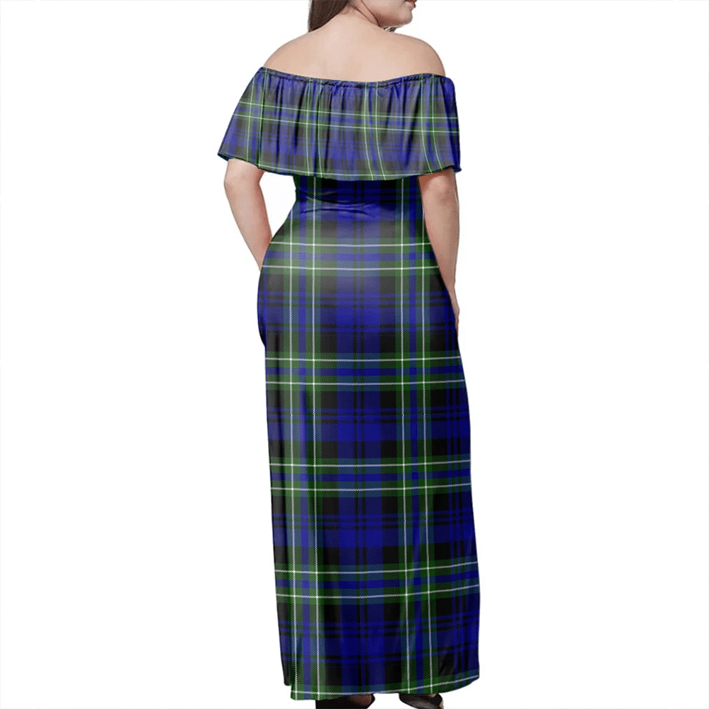 Arbuthnot Modern Tartan Off Shoulder Long Dress