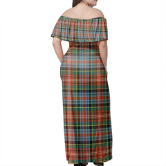 Caledonia Ancient Tartan Off Shoulder Long Dress