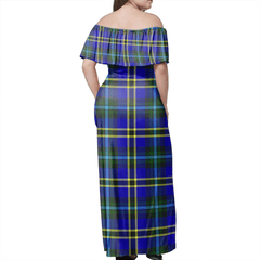 Weir Modern Tartan Off Shoulder Long Dress
