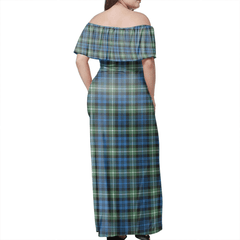 Lamont Ancient Tartan Off Shoulder Long Dress