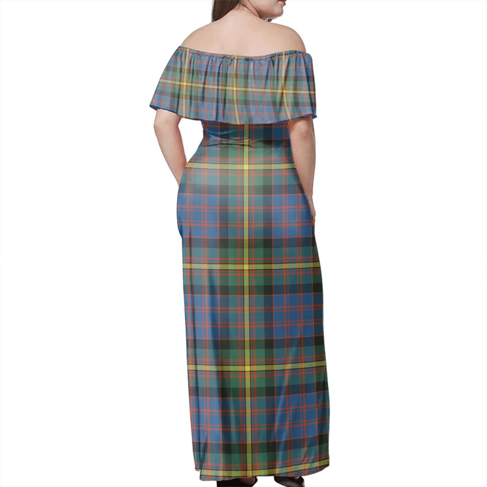 MacSporran Ancient Tartan Off Shoulder Long Dress