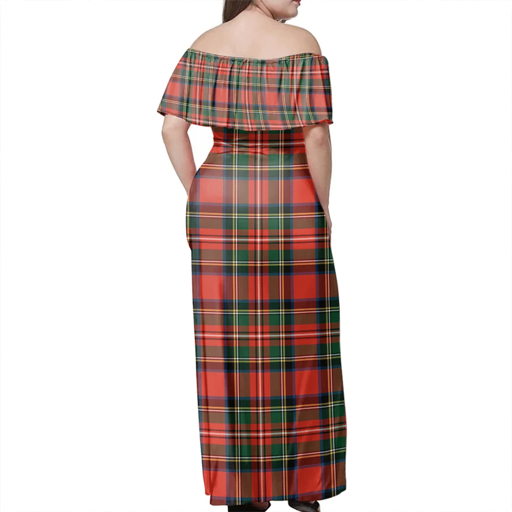 Stewart Royal Modern Tartan Off Shoulder Long Dress