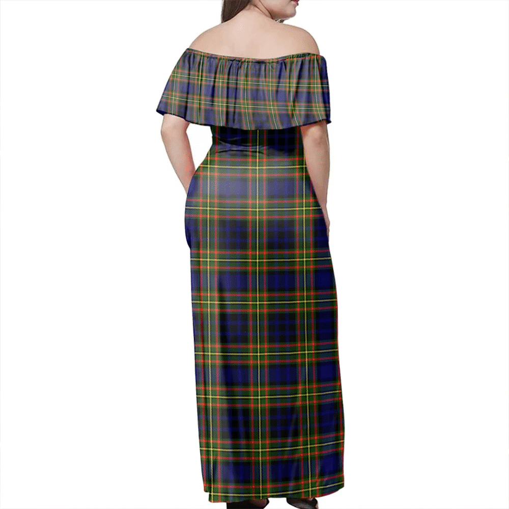 Clelland Modern Tartan Off Shoulder Long Dress