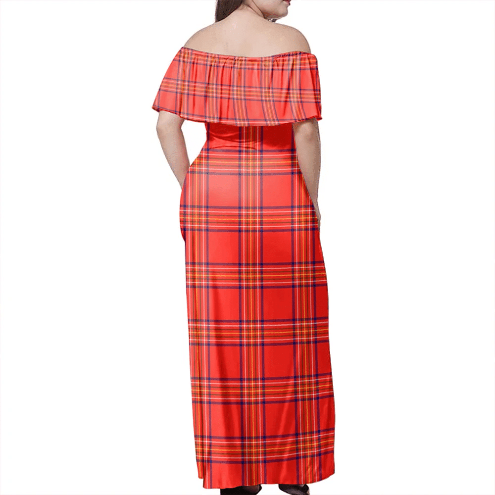 Burnett Modern Tartan Off Shoulder Long Dress