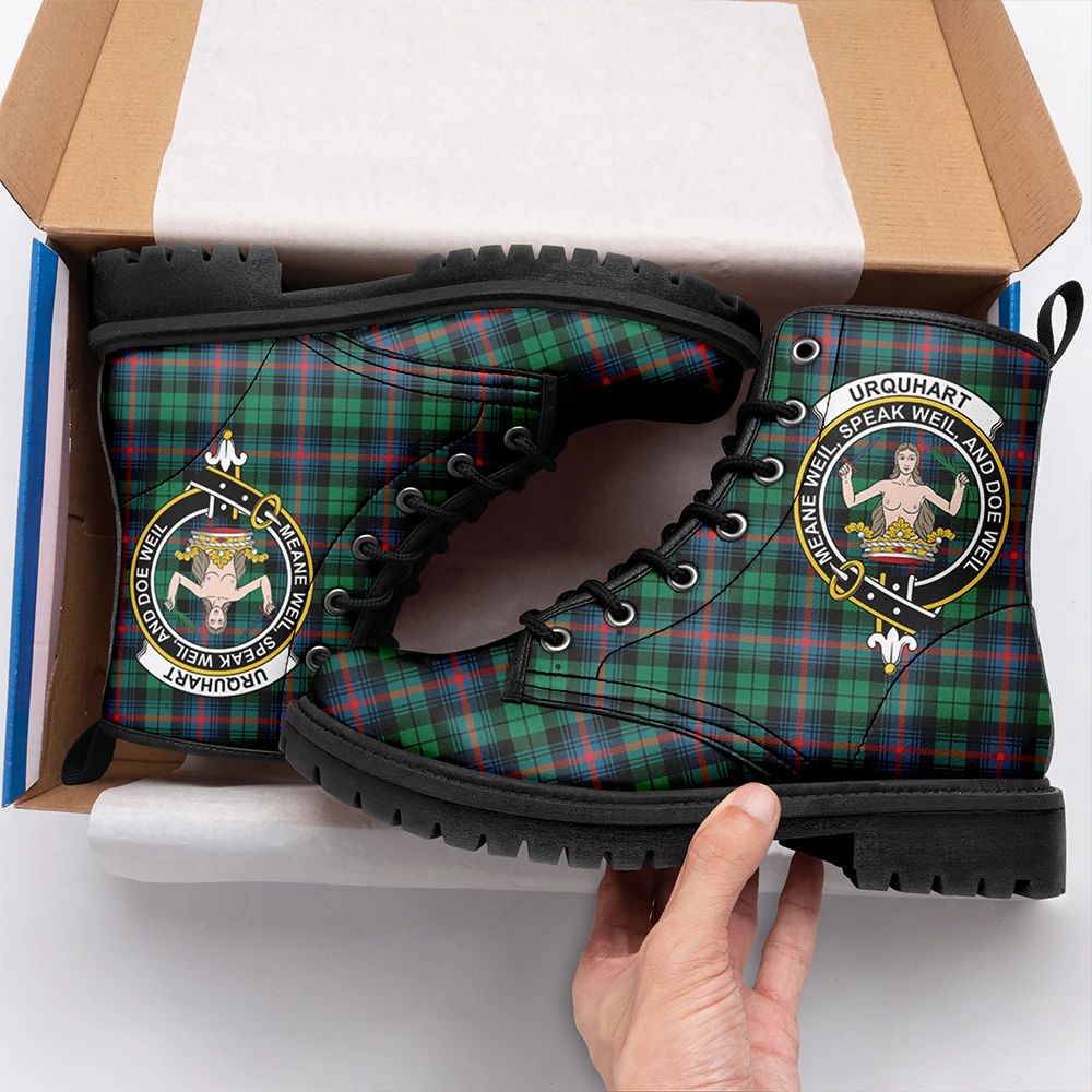 Urquhart Broad Red Ancient Tartan Crest Leather Boots