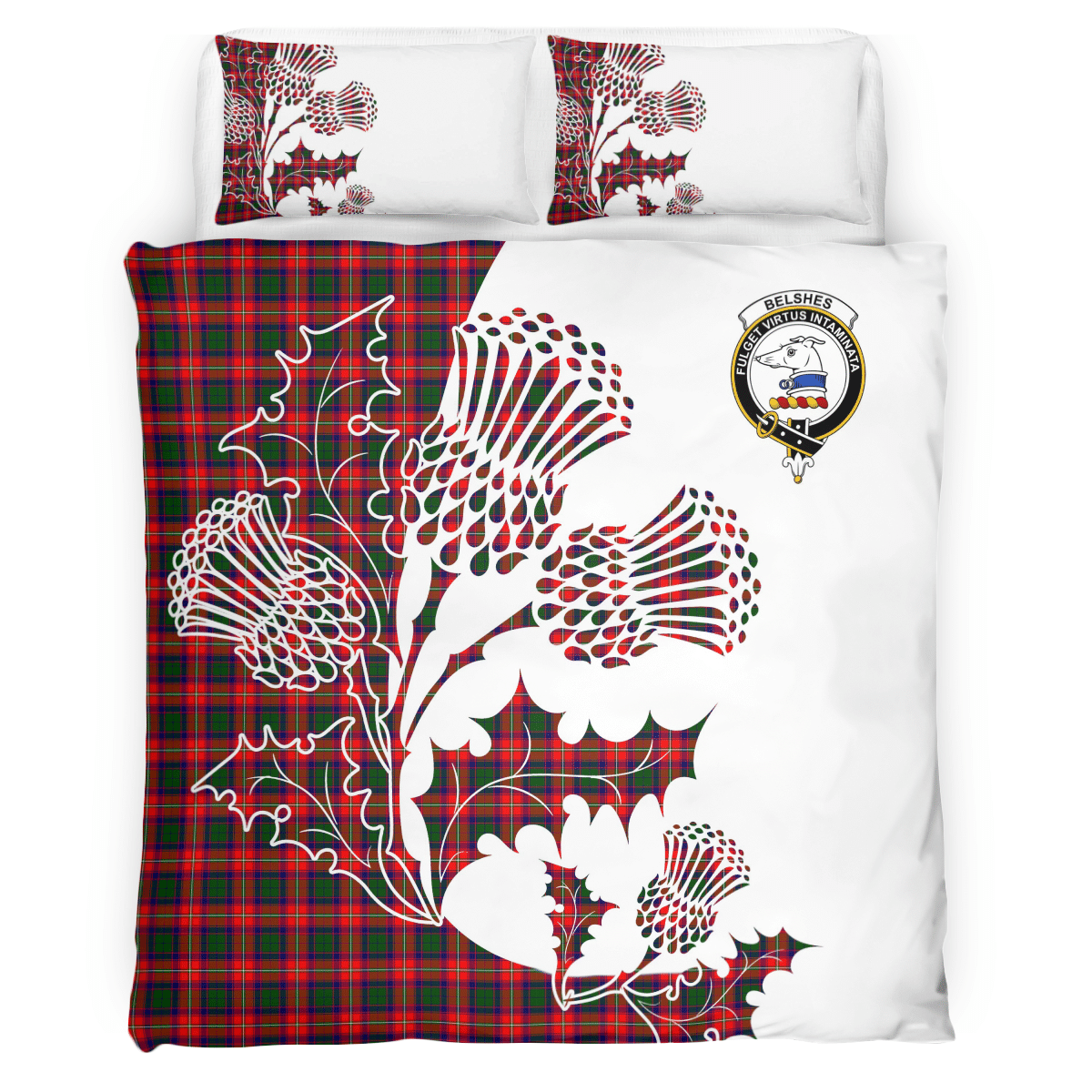 Belshes Tartan Crest Bedding Set - Thistle Style