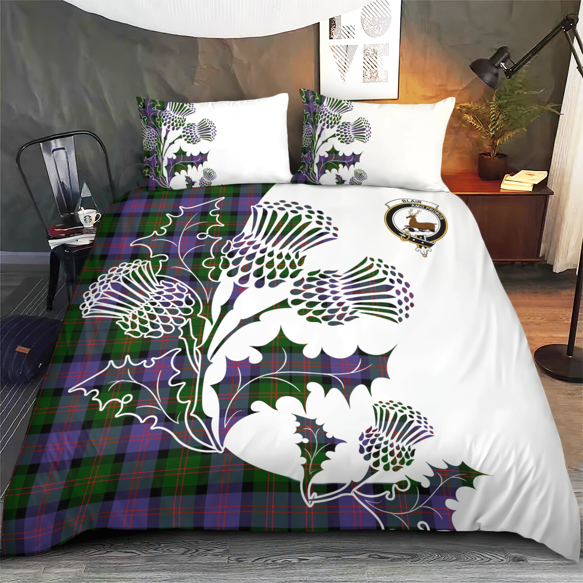 Blair Tartan Crest Bedding Set - Thistle Style