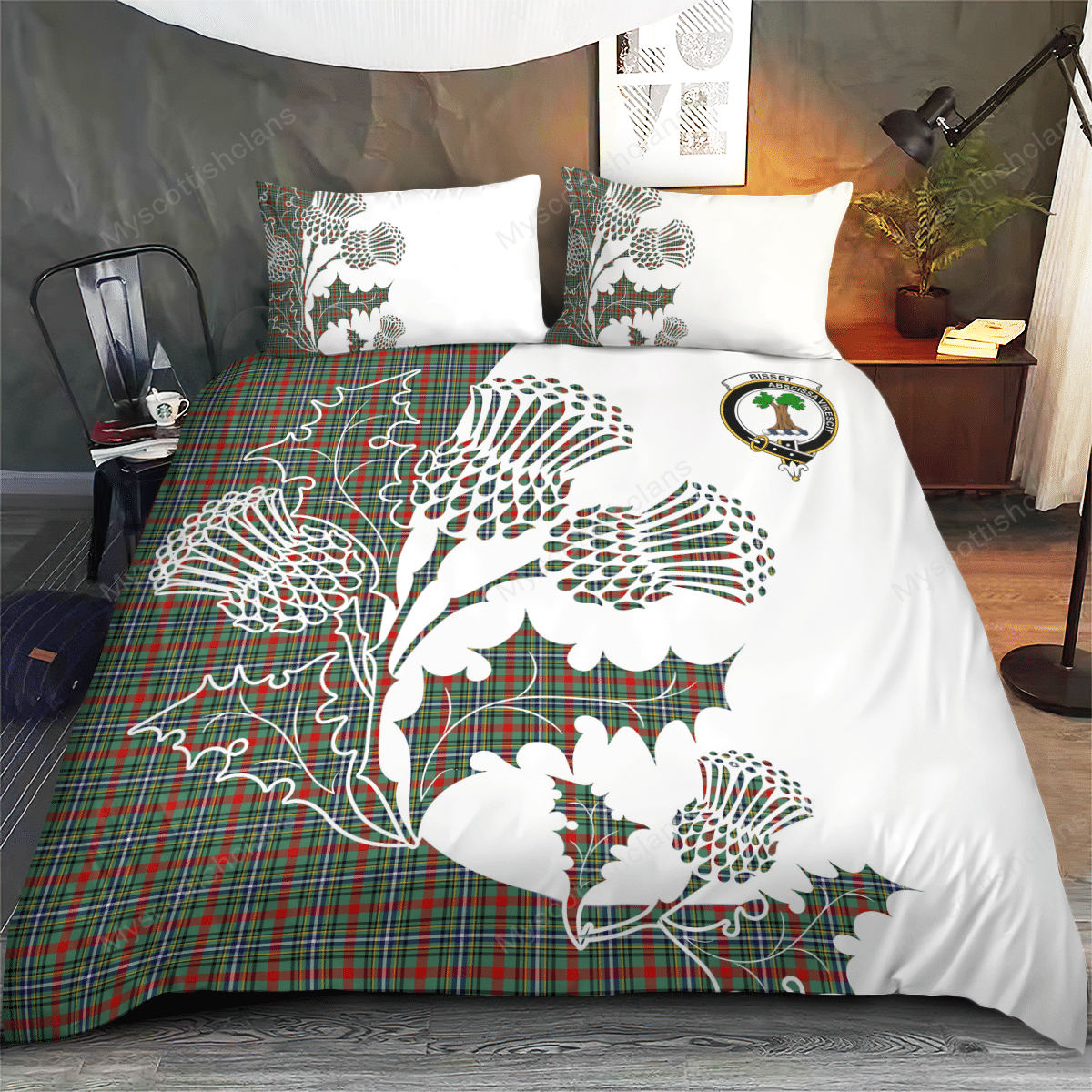 Bisset Tartan Crest Bedding Set - Thistle Style