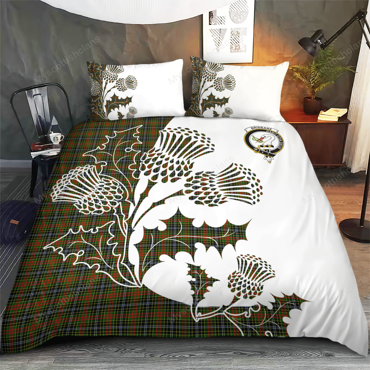 Brisbane Tartan Crest Bedding Set - Thistle Style