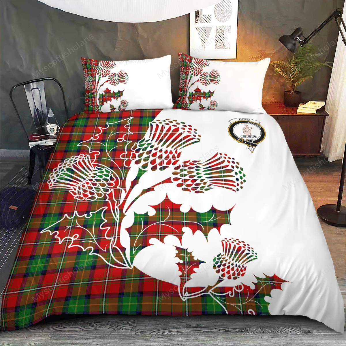 Boyd Tartan Crest Bedding Set - Thistle Style