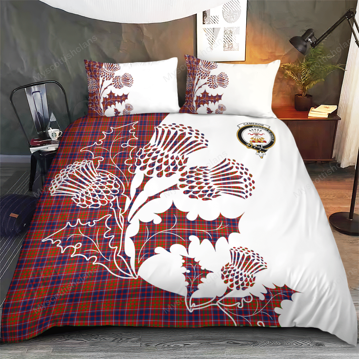 Cameron Tartan Crest Bedding Set - Thistle Style