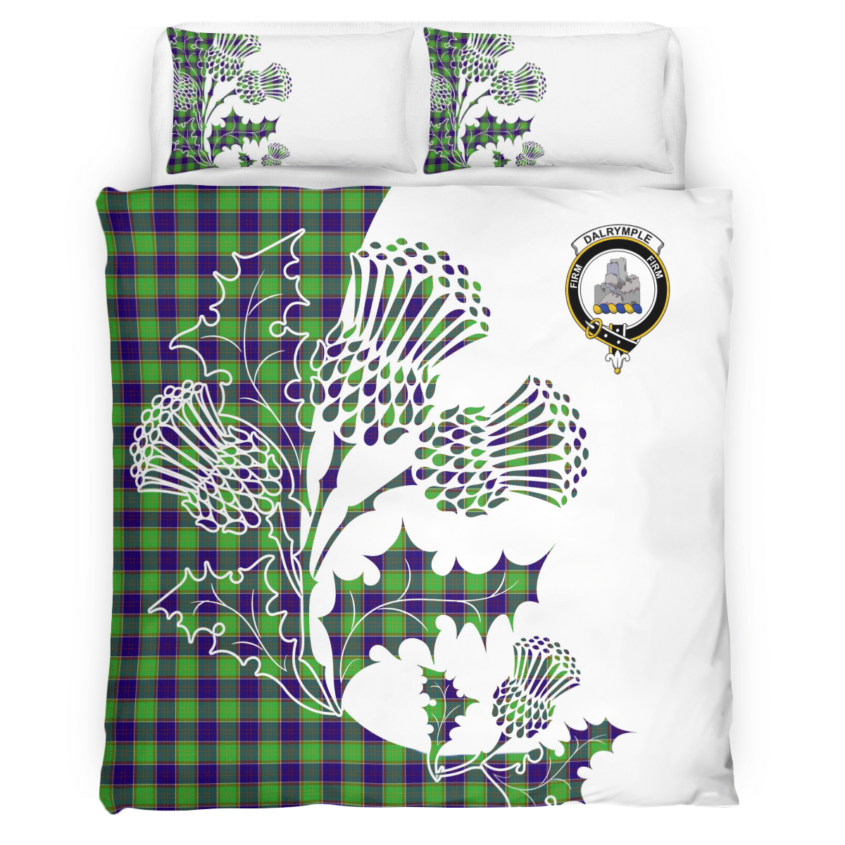 Dalrymple Tartan Crest Bedding Set - Thistle Style