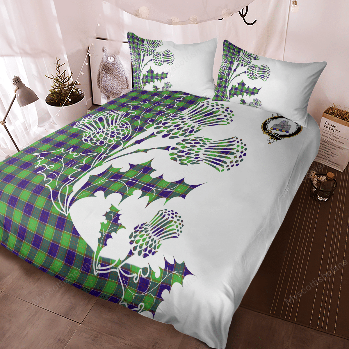 Dalrymple Tartan Crest Bedding Set - Thistle Style