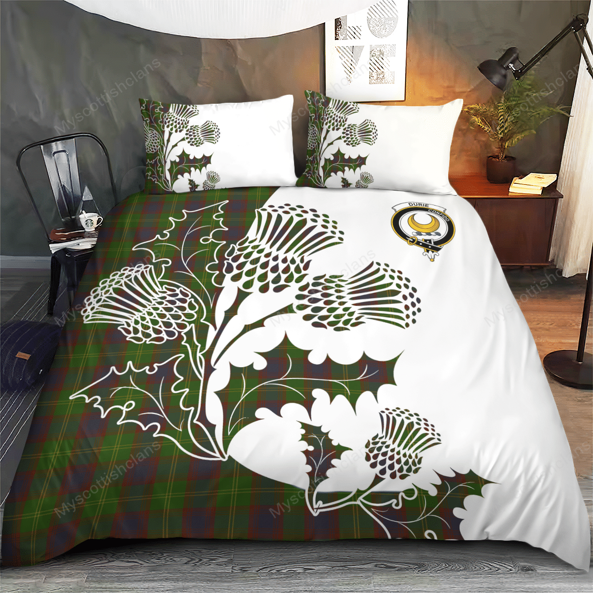 Durie Tartan Crest Bedding Set - Thistle Style