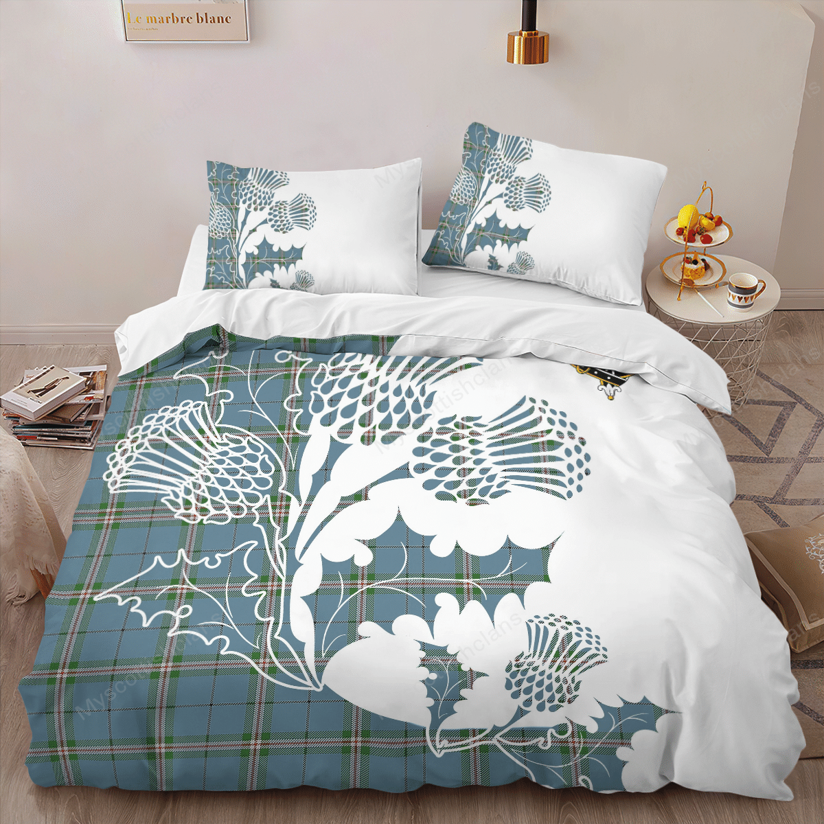 Clelland Tartan Crest Bedding Set - Thistle Style