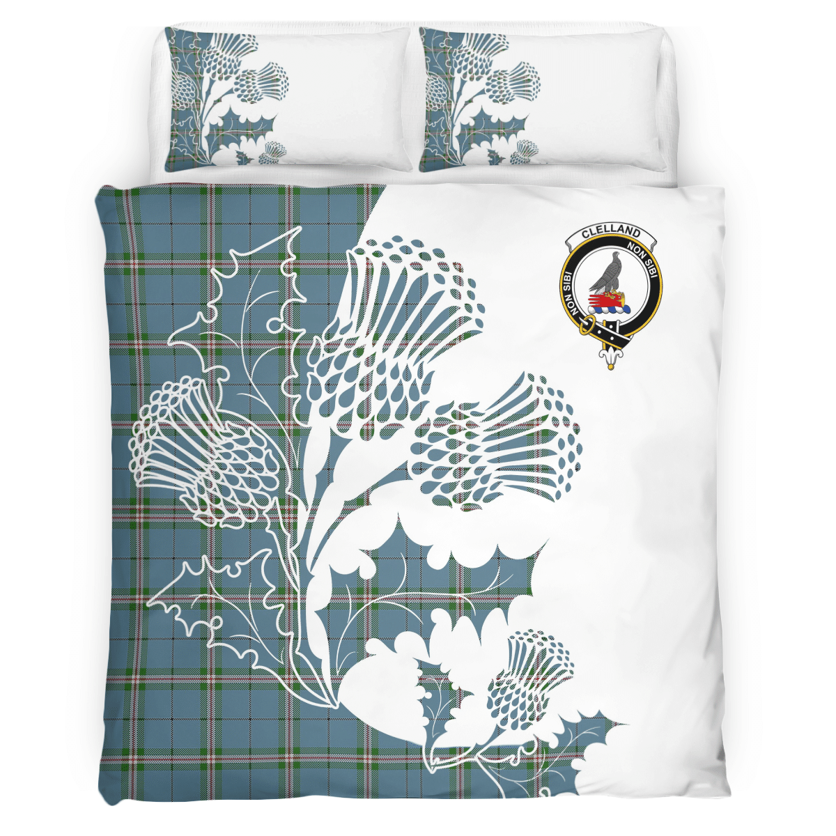 Clelland Tartan Crest Bedding Set - Thistle Style