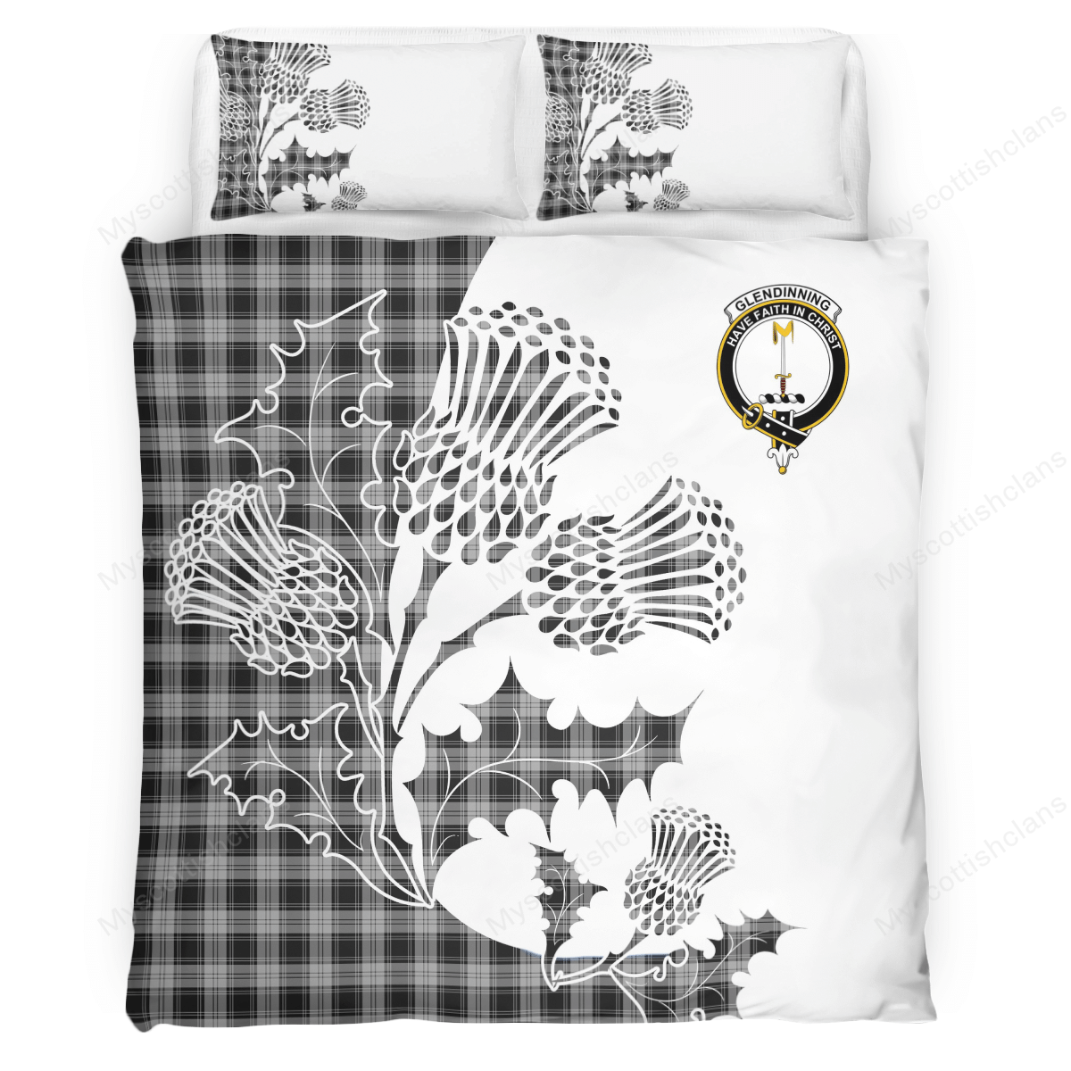 Glendinning Tartan Crest Bedding Set - Thistle Style