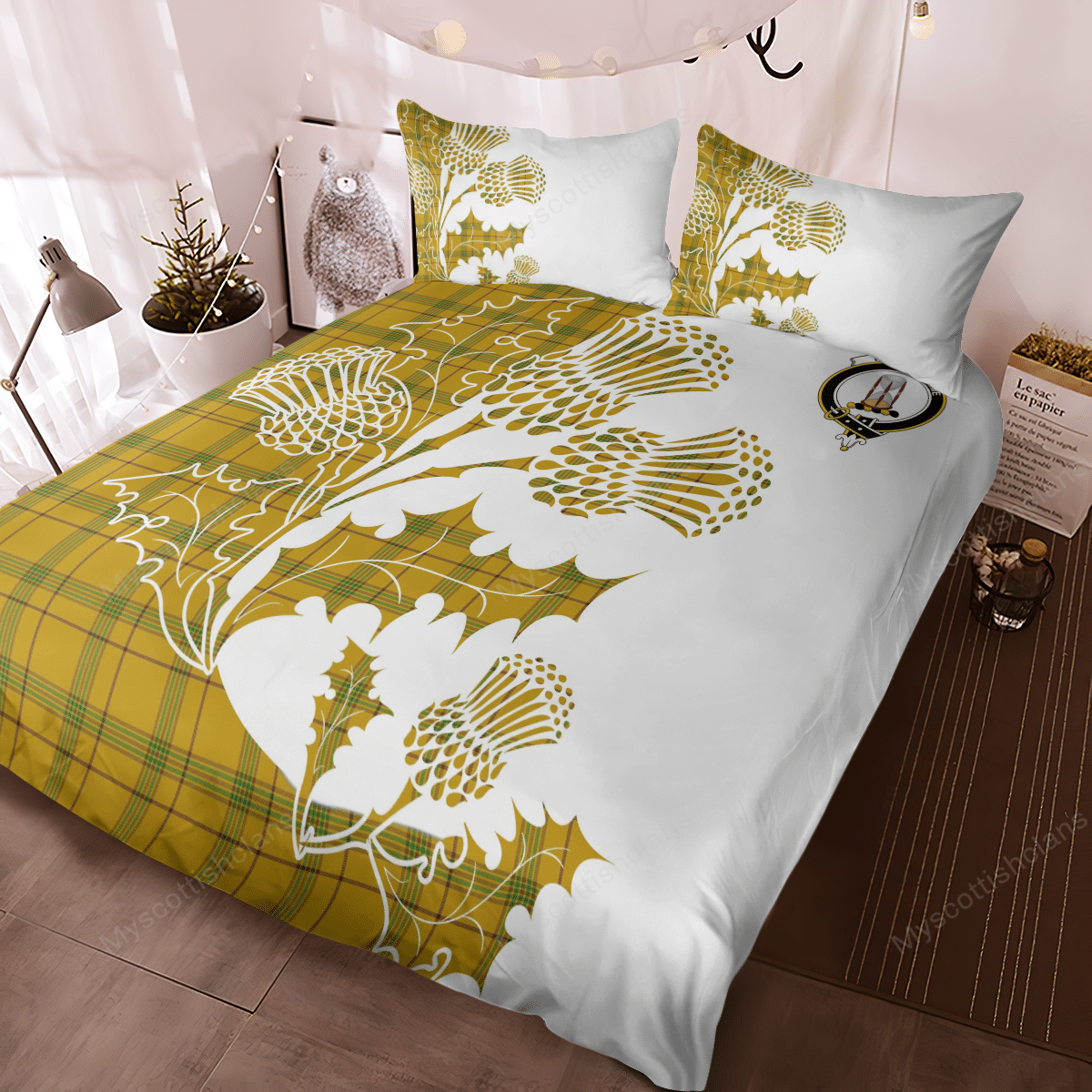 Houston Tartan Crest Bedding Set - Thistle Style