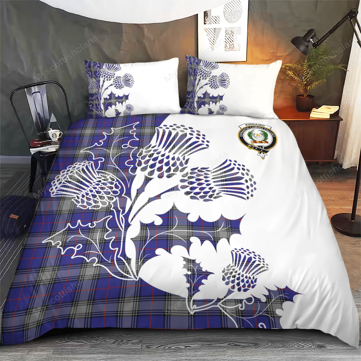 Kinnaird Tartan Crest Bedding Set - Thistle Style