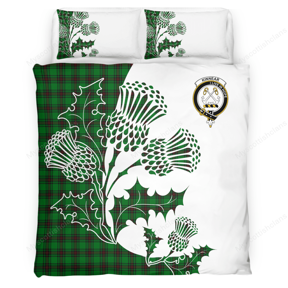 Kinnear Tartan Crest Bedding Set - Thistle Style